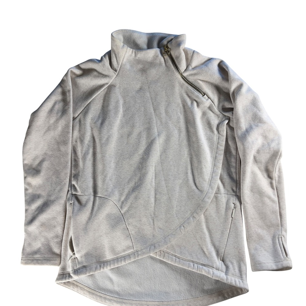 Athleta Fleece Pullover Sweatshirt Womens XS Oatmeal Asymmetrical Zip Wrap